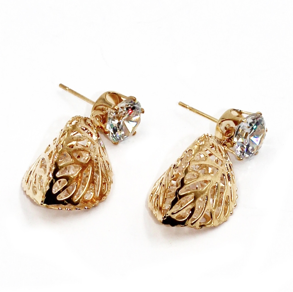 Gold noble gold leaf crystal earrings
